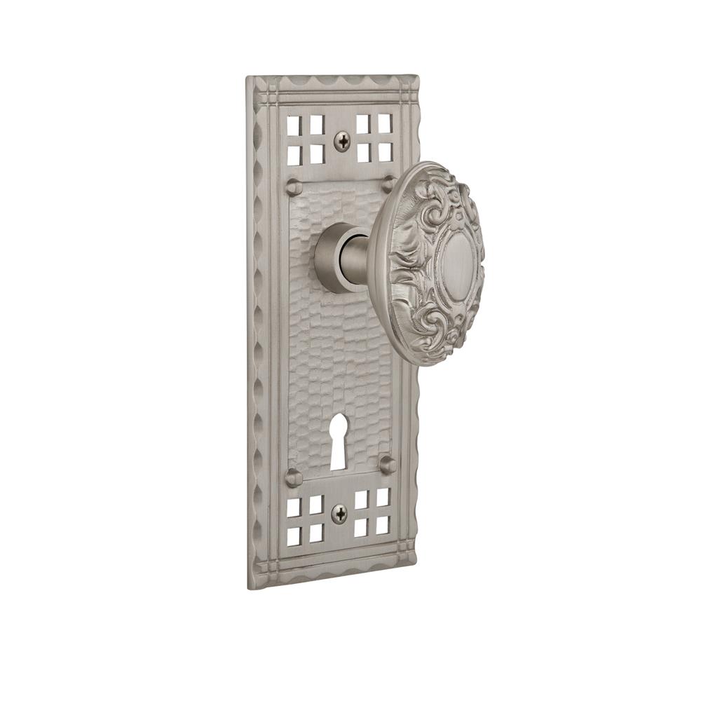 Nostalgic Warehouse CRAVIC Mortise Craftsman Plate with Victorian Knob and Keyhole in Satin Nickel